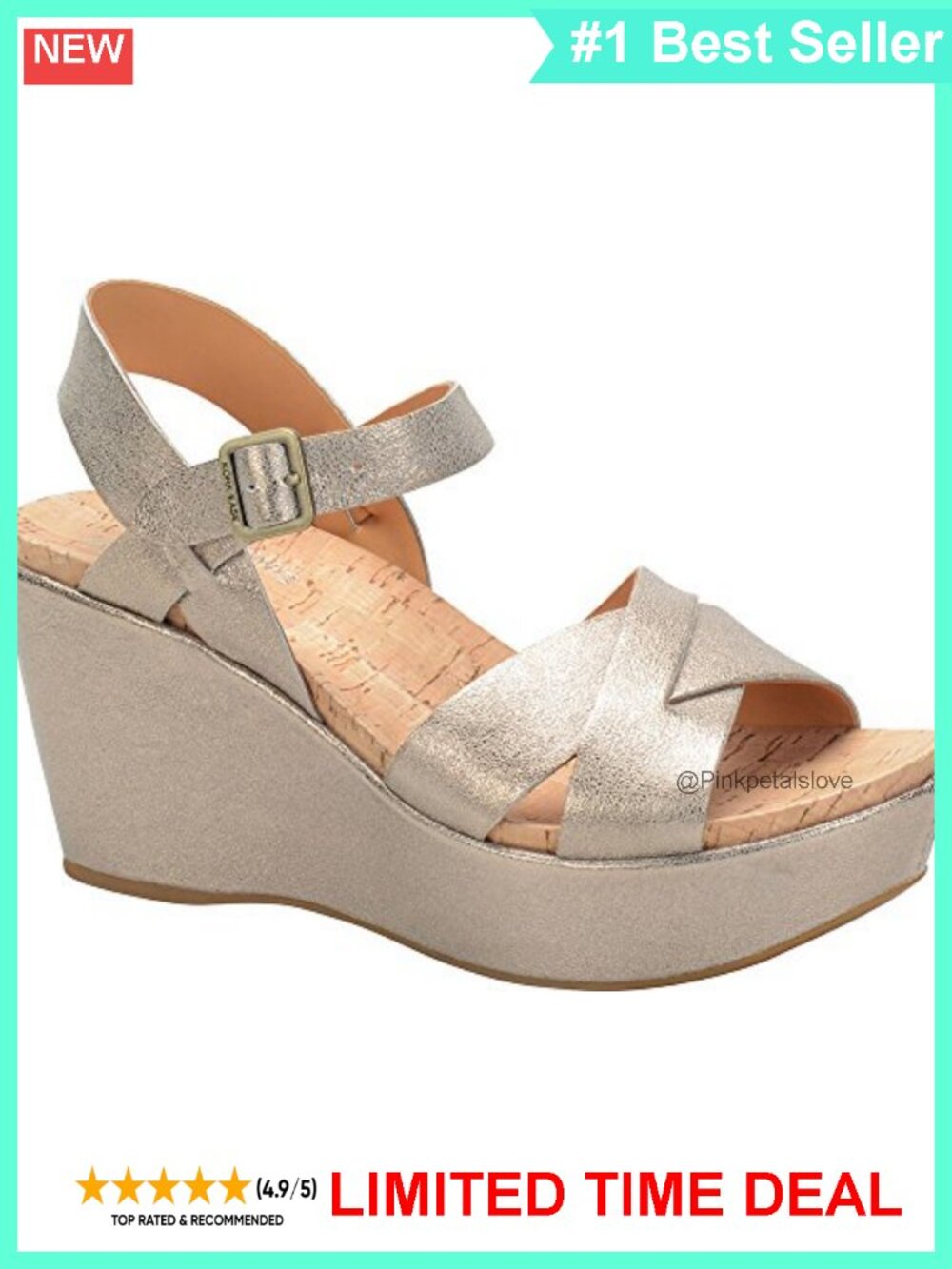 Leather Wedge Sandal with Buckle & Cork Footbed Platform